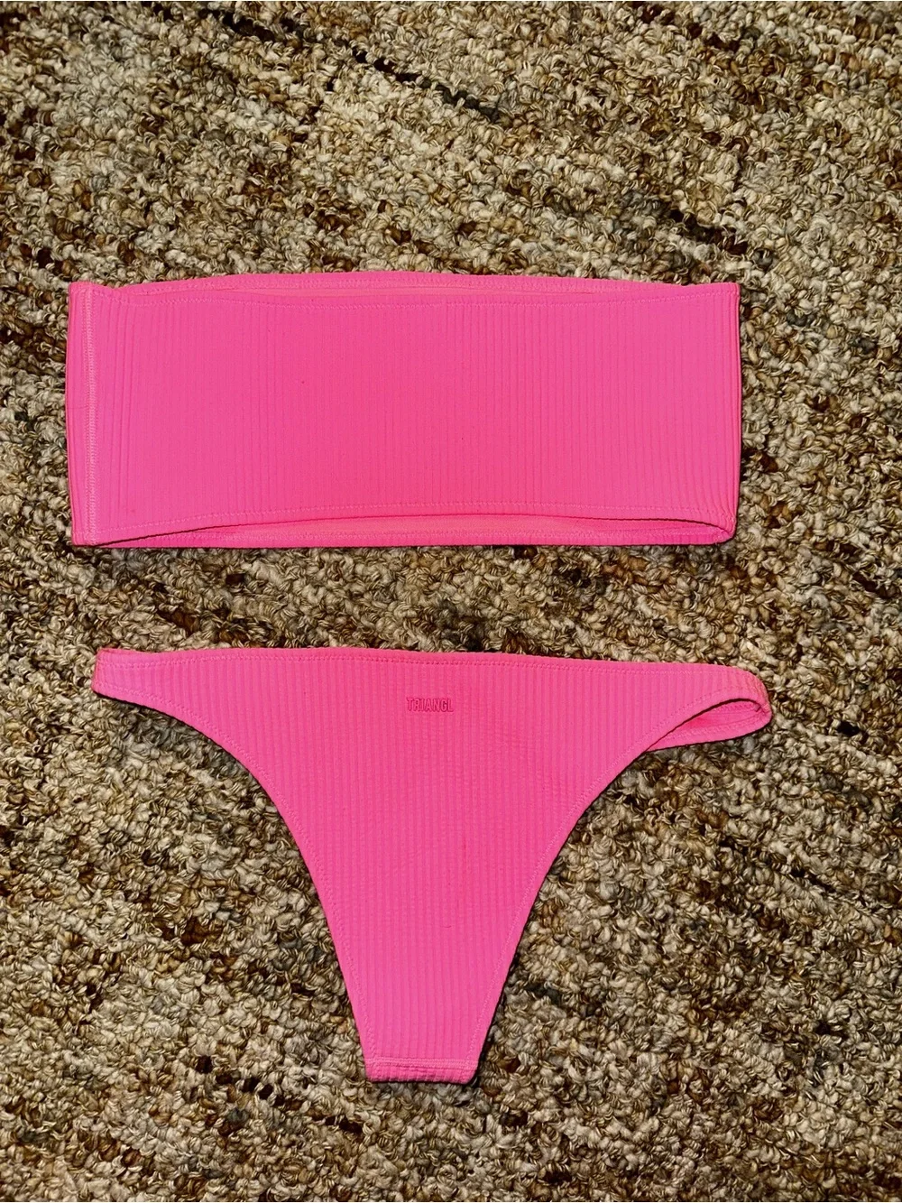 triangl swimwear Pink Ribbed Bandeau Bikini Top